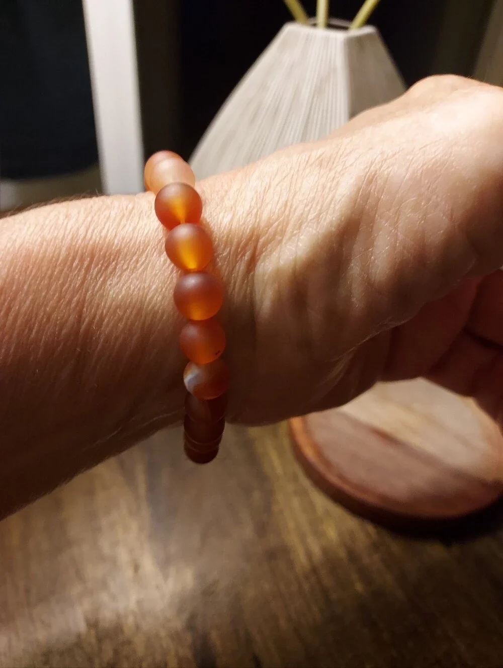 Carnelian Beaded Braclette On Stretch Band .